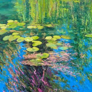 Water Lilies II Large Impressionistic Impasto Oil Painting